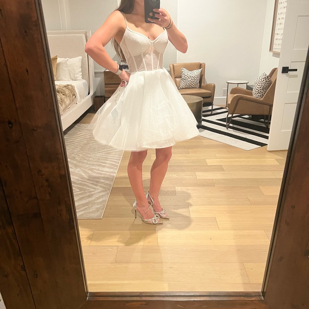 Olivia Bottega shiny short wedding evening dress with corset top size 6